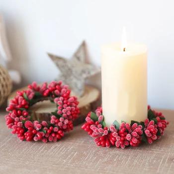 4 Kus Red Berry Svietnikov Berry Svietnik Vianočné Tealight-Svietnik Veniec Červený Na Vianoce Mini Ornament