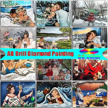 5D DIY AB Diamond Maľovanie Vianočných Tuku Dámy Dievča Cartoon Páry Plné Námestie Mozaiky Výšivky Cross Stitch Domova