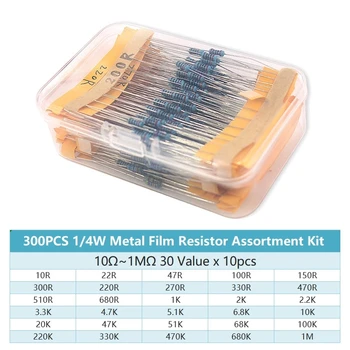 600pcs 1/4W Kovové Film Odpor kit set 30 Hodnoty odporov pack 10R~1M Súbor odpory electron Kit Box DIY 1K 10K 100K ohm