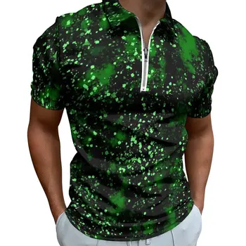 Abstrakt Drmolit Farba Bežné T-Shirts Čierna a Zelená Polo Shirts na Zips Vtipné Tričko Muž Vzor Top Plus Veľkosť