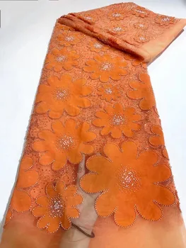 Africké 3D Kvet Luxusné Korálkové Čipky Textílie 2023 Vysokú Kvalitu Výšivky francúzsky Tylu Oka Pearl Svadobné LaceXH5737