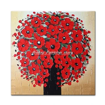 Arthyx,Hrubé Textúry Červený Kvet Olejomaľba Na Plátno,Ručné Nástenné Moderné Umenie Abstraktné Obrázok Pre Obývacia Izba,Domáce Dekorácie