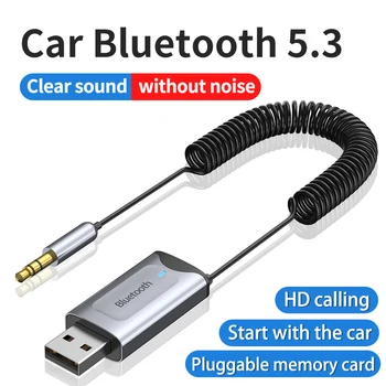 Auto Bluetooth Prijímač 5.3 Stereo Bezdrôtový hardvérový kľúč USB na 3,5 mm Jack AUX Audio Music Adaptér Mikrofón Handsfree hovory a TF Card