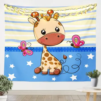 Cartoon Žirafa Gobelín Roztomilý voľne Žijúcich Zvierat Gobelín pre Deti, Dievčatá Stene Visí Umenie Spálňa Domov Obývacia Izba Koľaji Tapisérie