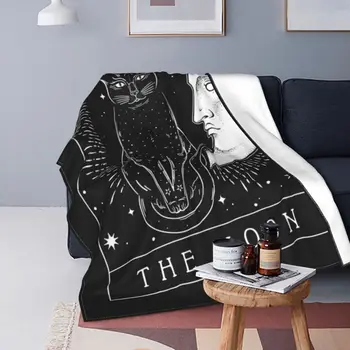 Cobertor leve de flanela para cama, cobertor fofo de tarô, lua crescente e gato, mágico e gráfico para cama ao ar livre