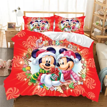 Disney Obliečky Kryt Nastaví Cartoon Vianočné Mickey Posteľná Bielizeň Minnie Nastaviť Polyester Deti Darček Jedno Dvojča Kráľa Veľkosť