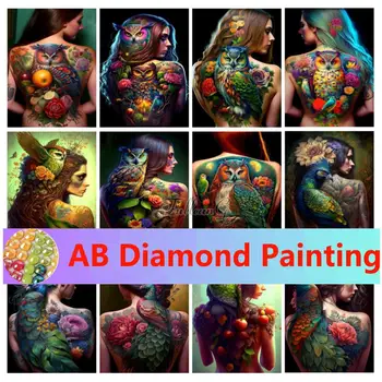 Diy 5d Diamond Maľovanie Tajomná Žena Sova Tetovanie Celej Mozaiky Výšivky Dievča Pávy Drahokamu Obraz Domova