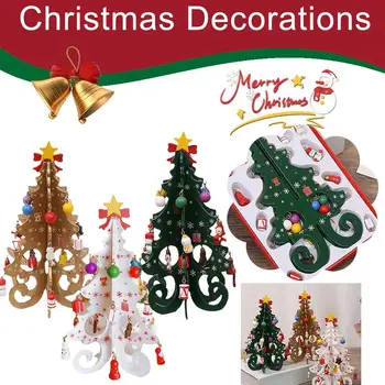Drevené Vianočný Stromček S Malými Prívesky, Vianočné Dekorácie, Drevené Rozloženie Dekorácie, Darčekové Dekorácie Scene Vianočné O1X9