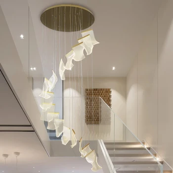 Hot predaj Minimalistický LED Luxusné Lustre Schodisko Duplex Budovanie Veľkých Visí Prívesok Svietidlá Villa Hala Dekor Lampa