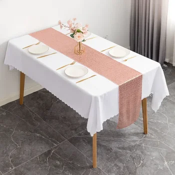 Jednoduché Jednofarebné Iskru Hotel Svadobný Stôl Dekor Polyester Korálkové Rose Gold Sequin Stolové Vlajky Narodeninovej Party Dovolenku Dekor