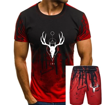 Jeleň lebky geometrické T-shirt Screenprinted Muži T-tričko Unisex Minimalistický 100% organickej bavlny