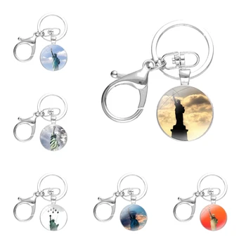 Keychain Ručne vyrábané Sklo Cabochon Krúžok Držiak Prívesok kľúčenky Socha Slobody