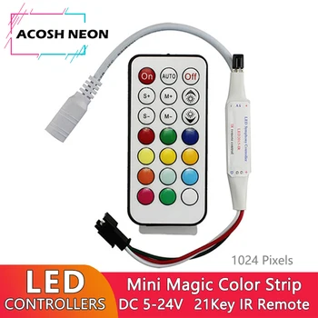 LED Controller 1024 Pixel Dot Stmievač 5-24V s 21Key IR Diaľkové Ovládanie pre WS2811 Adresný RGB Magické Farebné Pásy Light Mini