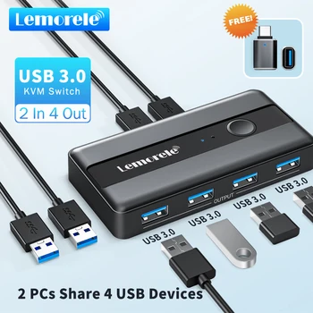 Lemorele USB KVM Prepínač Adaptéra USB 3.0 Prepínač 2 Vstup 4 Výstup USB Prepínač KVM Prepínač Tlačiareň Účastný Na Klávesnici Počítača