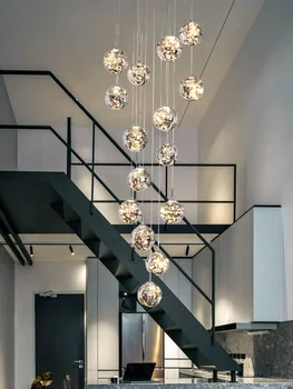Luxusné LED Sklenený Luster pre Schodisko Minimalistický Kolo Loptu Dlhé Visiace Lampy Zlato výtvarné Umenie Jednoduché Svietidlá