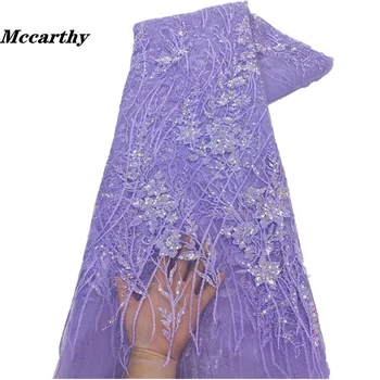 Mccarthy 5 Metrov Afriky Sequined Čipky Textílie 2023 Vysokej Kvality Nigérijský Francúzska Tlač Oka Textílie Pre Svadobné Šaty, Šitie