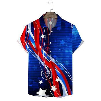 Mens Deň Nezávislosti Vlajka 3D Digitálna Tlač, Personalizované Módne Klope Tlačidlo T Tričko Tričko Krátky Camisas De Hombre Voľné