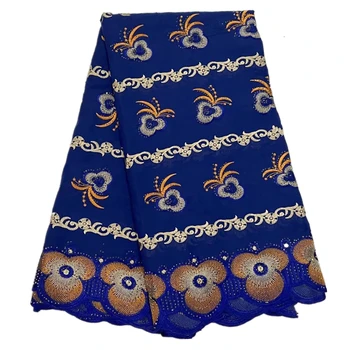 Modrá Swiss Voile Čipky Tkanina Bavlna Afriky Nigérijský Čipky, Výšivky Pre Ženy Šaty 5 Metrov
