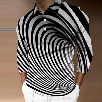 Najnovšie Optické Ilúzie 3D Grafické Výtlačky Turndown Polo Tričko Dlhý Rukáv Mužov Oblečenie Vysokej Kvality Muž Ležérne Košele, Topy Tees