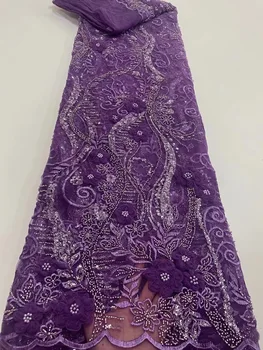 Nigérijský Luxusné Ťažké Korálkové Tylu Čipky Textílie Afriky Ručné Perla S Flitrami Výšivky, Tkaniny Na Svadobné Šaty Šiť