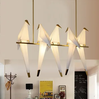 Nordic Led Papier Vtákov Luster Reštaurácia Obývacia Izba Jedáleň Kuchyňa Krytý Dekor Origami Lampa LED Vták Luster Lampa