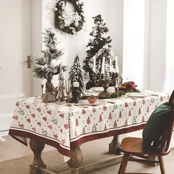 Nordic Nový Rok Darčeky, Vianočné Série Nepremokavé Oka Červený Obrus Pribrala Obdĺžnikový Stôl Handričkou Čaj Obrus