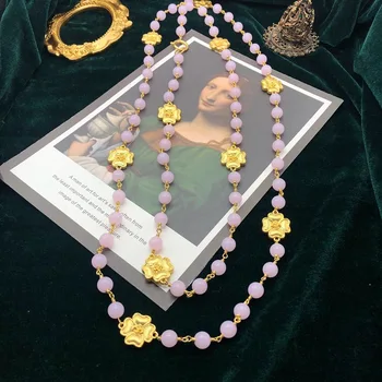 Nový palác obnovenie dávnych spôsoby, ako náhrdelník ťažké, dlhé, kľukaté náhrdelník štyri, ktoré ružové farebné glazúry náhrdelník sveter reťazca