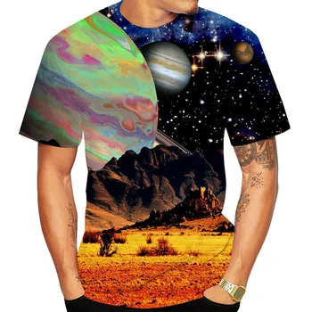 Planetárny Vesmíru Tlač Lete Mužov O-Neck T-shirt Bežné Krátky Rukáv Nadrozmerné T Shirt Streetwear Módy Trend Mužov Oblečenie