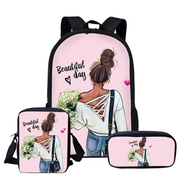 Populárne Super Mama Život Dcéra 3D Tlač 3ks/Set žiaka Školské Tašky Notebook Daypack Batoh Naklonený taška cez rameno peračník