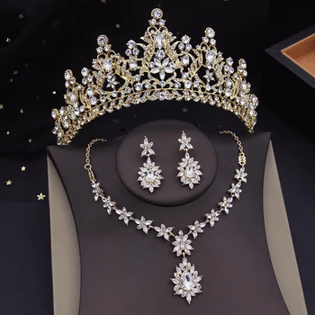 Royal Queen Koruny Šperky Sady pre Ženy, Svadobné Tiaras Večer Choker Náhrdelníky Náušnice Nastaviť Svadobné Šaty Nevesty Sada Príslušenstva