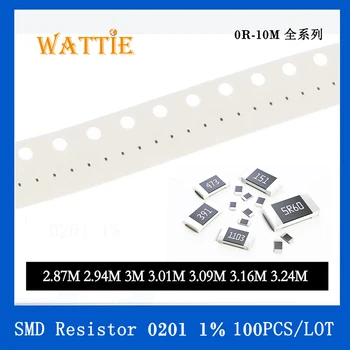 SMD Rezistora 0201 1% 2.87 M 2.94 M 3 M 3.01 M 3.09 M 3.16 M 3.24 M 100KS/veľa čip odpory 1/20W 0.6 mm*0,3 mm