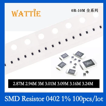SMD Rezistora 0402 1% 2.87 M 2.94 M 3 M 3.01 M 3.09 M 3.16 M 3.24 M 100KS/veľa čip odpory 1/16W 1.0 mm*0,5 mm