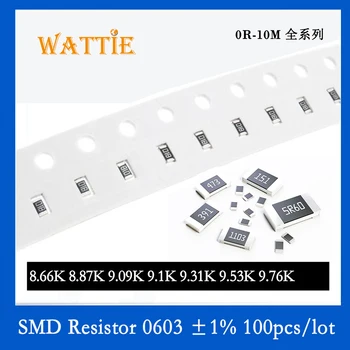 SMD Rezistora, 0603 1% 8.66 K 8.87 K 9.09 K 9.1 K 9.31 K 9.53 K 9.76 K 100KS/veľa čip odpory 1/10W 1,6 mm*0.8 mm