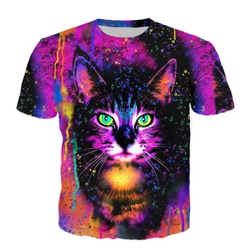 SOSHIRL Rainbow Mourek Mačky Tričko Fashion Zábavné Kawaii Letné T-shirt Roztomilý Zvierat Topy Farebné Galaxy Unisex Hip Hop Streetwear