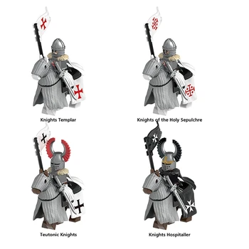 Stredovekých Rytierov Templar, Aby Ríme Údaje Nastaviť Vojakov Vojnového Koňa Vojenské Hrad Armády Zbraní Štít, Meč, Prilba Tehly Hračky