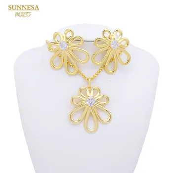 SUNNESA Elegantné Afriky Šperky pre Ženy Svadobný Dar Kvetina Náhrdelník Klip Náušnice Luxusné 18k Zlatom Dubaj Šperky