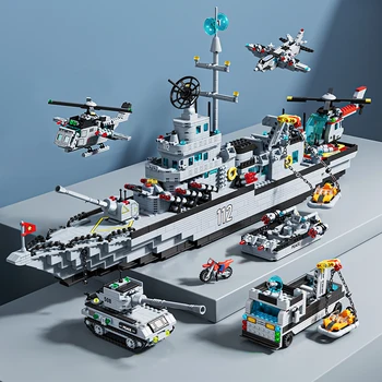 ToylinX Obchod Výletnej Oceánu, Raketový Torpédoborec Tank, Vrtuľník stavebným Nastaviť Navy Tému Narodeniny Vianočný Darček pre Dieťa