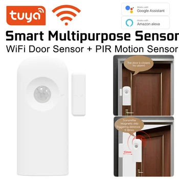 Tuya Smart WiFi Viacúčelový Dvere snímač a Snímač Pohybu PIR Senzor, 2-v-1 funkcia s Alexa Google Smart Home Security Inteligentný Život