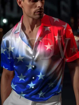 USA Vlajka Deň Nezávislosti Gradient Umenie Tričko Nadrozmerné Úsek Hudobnej Auto Aloha Košele