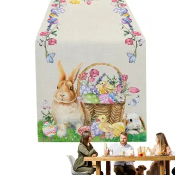 Veľkonočné Vajíčka Stôl Runner Happy Easter Bunny Vajcia Stôl Runner Anti-Špinavé Kvetinové a Zajačiky, Vajíčka Stôl Runner pre Sezónne Domov