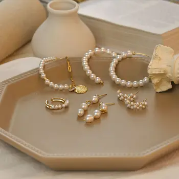 Veľkoobchod Mincový Striebro Jednoduché Barokový Pearl Náušnice Pre Ženy Nepravidelný Tvar, Elegantné, Nádherné Jemné Šperky