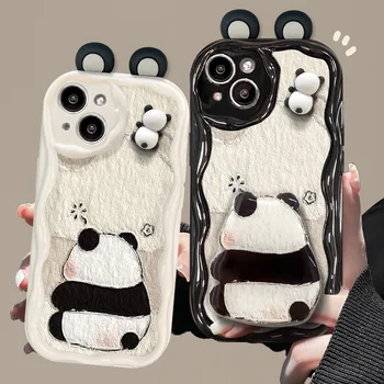 Vhodné pre Apple 14 Pro Max Telefón Prípade Roztomilý Kreslený Panda Bábika Držiteľ Prívesok 13 Silikónové puzdro pre iPhone 15