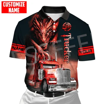Vlastné Meno Truck Prevádzkovateľ Trucker Ovládač Pracovník 3DPrint Lete Tetovanie Harajuku Polo Shirts Jersey Streetwear Krátke Rukávy AK5
