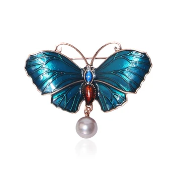 Vysoko kvalitný Smalt Pearl Blue Butterfly Brošňa pre Ženy, Luxusný Dizajn, Elegantné, Romantické Kúzlo Zvierat Kovové Kolíky Brošňa