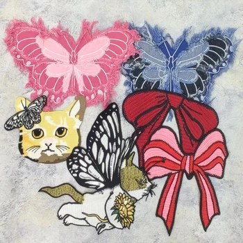 Vyšívané Kovboj Motýľ Textílie Nálepky Roztomilý Červený Luk Mačka Patch Cartoon Zvierat Odznaky Sew-na T-Shirt Odevné Doplnky