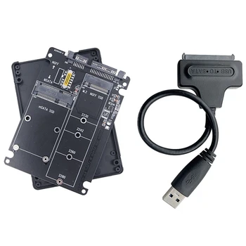 Čierny Adaptér Kariet 2 V 1 Converter Karty Adaptéra MSATA SSD Na SATA 3.0 Stúpačky Karty S Shell+USB3.0 Jednoduché Disk Kábel