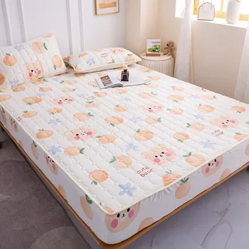 Čistá bavlna vybavené list a bavlna vytlačený ochranný kryt pre domáce hotel ubytovni tri-dielna sada posteľ kryt